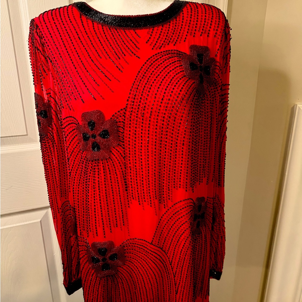 Elegant Red and Black Beaded Dress